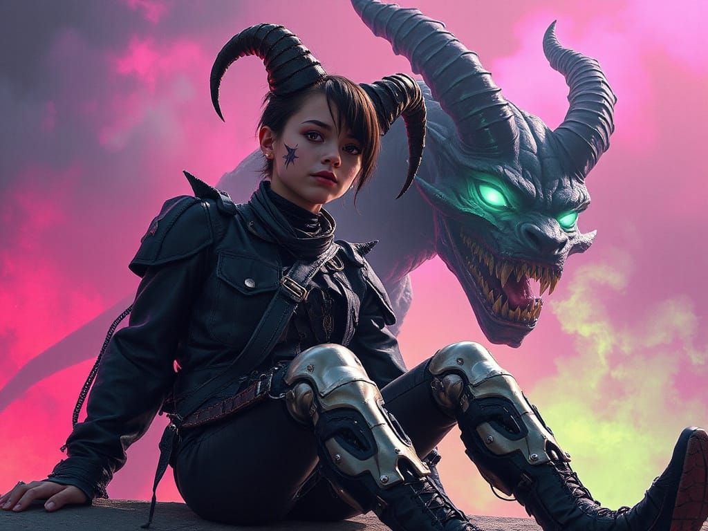 Cyborg Demon in Hellish Landscape: Gothic Industrial Art