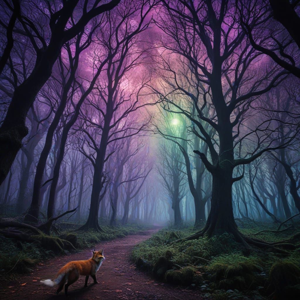 Surreal Fox Unleashes Alien Invasion in Vibrant Mystical For...