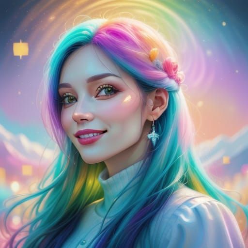 Smiling Face Portrait in Vibrant Digital Art Style