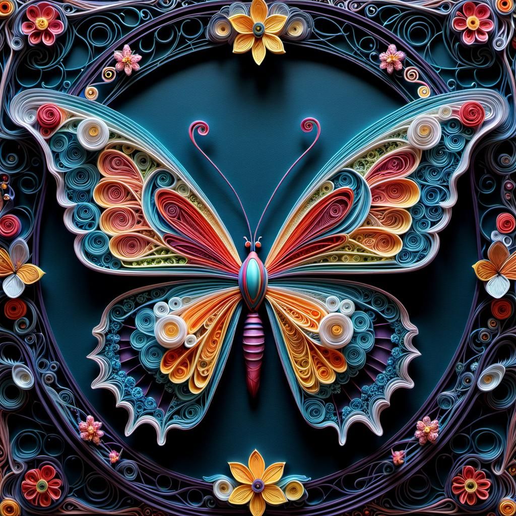Breathtaking Cyberpunk Butterfly in Intricate Quilled Beauty