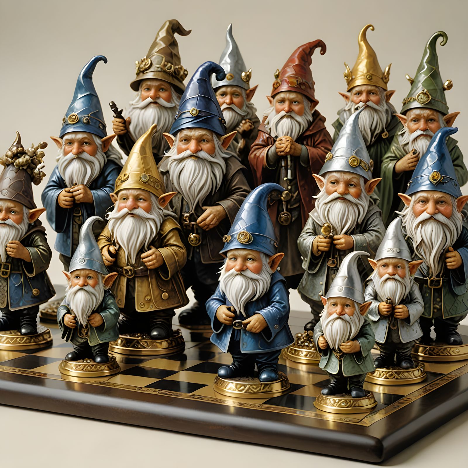 Luxurious Gnomish Chess Pieces in Fabergé Style