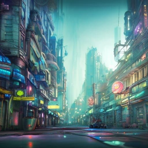 Futuristic Neon City: Magical Post-Apocalyptic Concept Art
