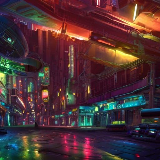 Futuristic Neon Cityscape, Hyper Detailed Digital Matte Pain...