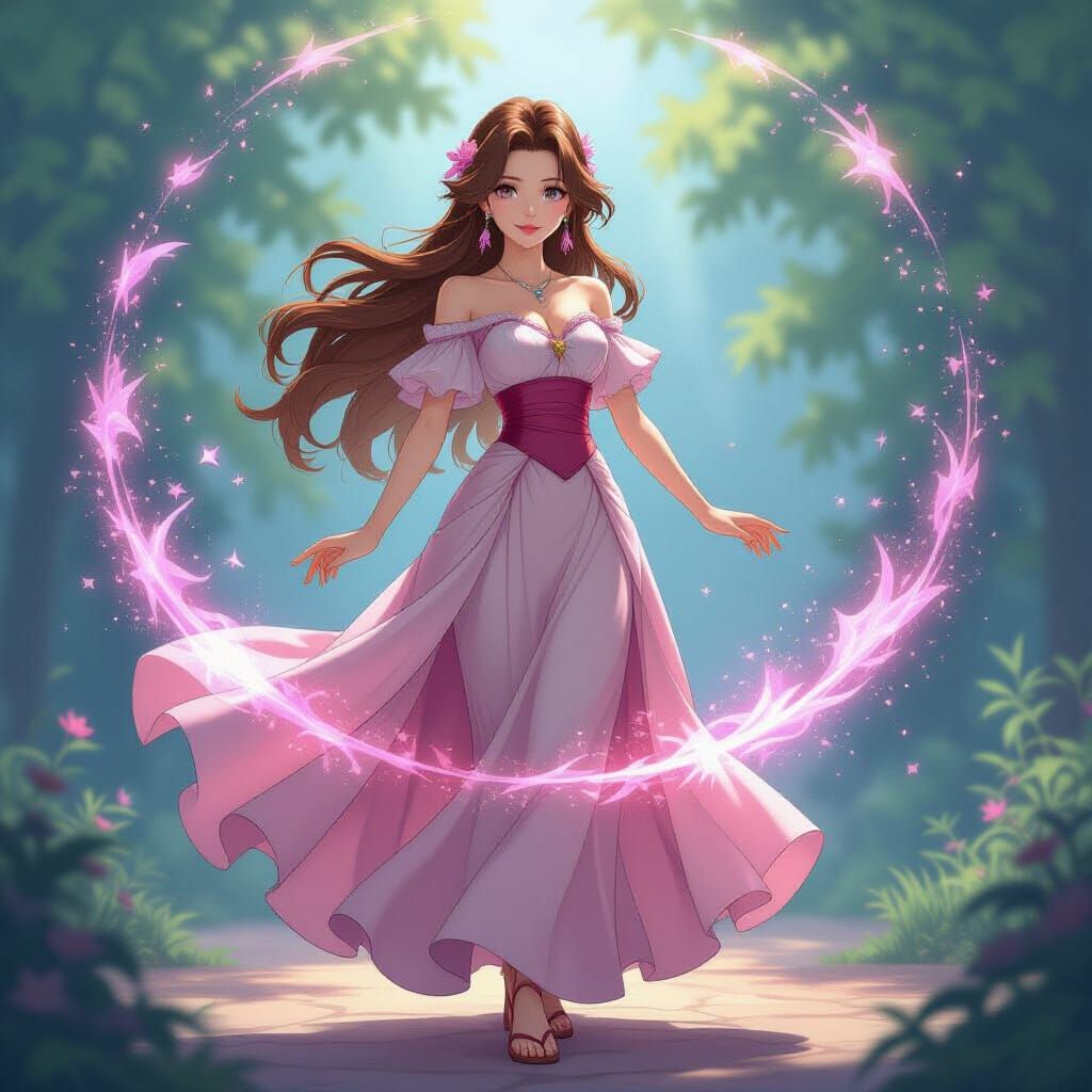 Aerith Gainsborough in Vibrant Anime Style with Magical Effe...