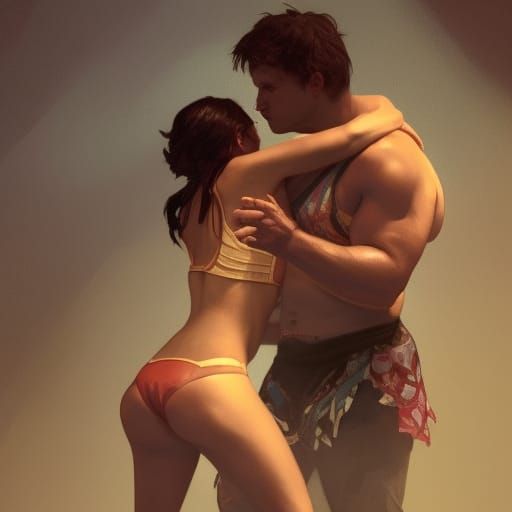 Intricate Wrestling Match in Art Nouveau Style