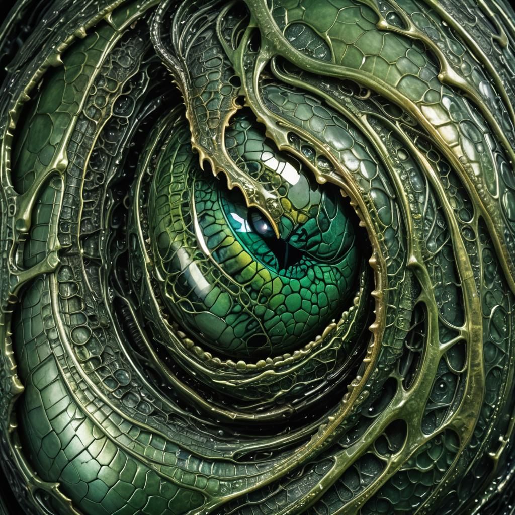 Biomechanical Scaly Egg: Macro Shot in Giger Style