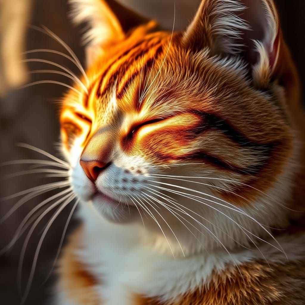Warm Brown Cat with Aboriginal Dot Painting in the Sunlight