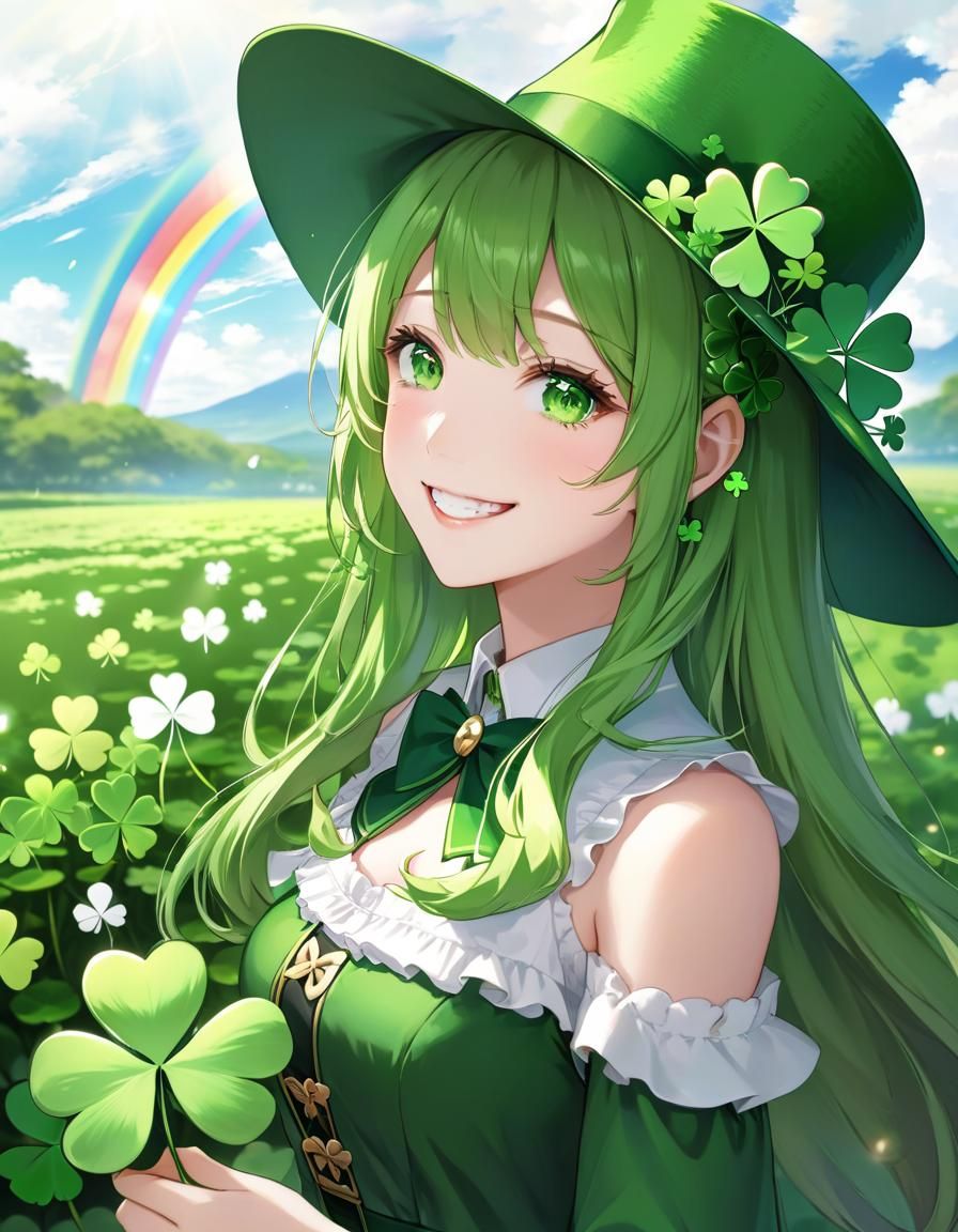 Festive Irish Girl Portrait in Anime Style