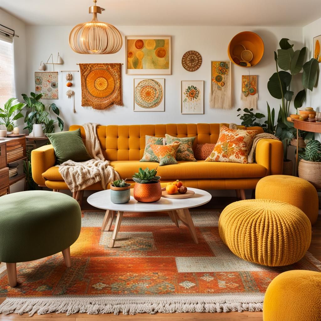 Funky 1970s Living Room in Scandinavian-Boho Style