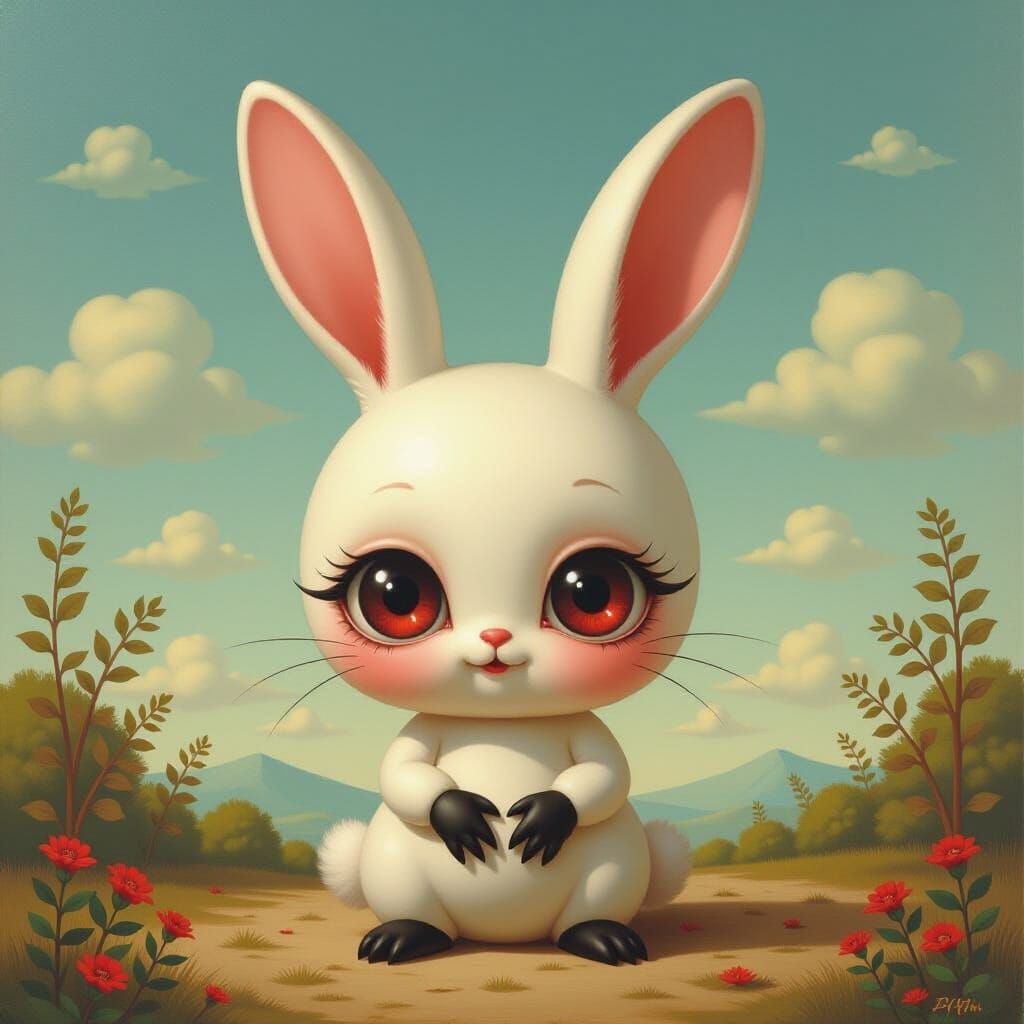 Eerie Cute Bunny with Bulging Eyes
