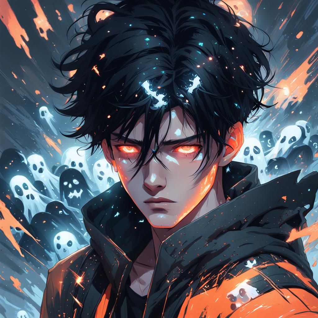 Ethereal Portrait: Boy Surrounded by Ghosts