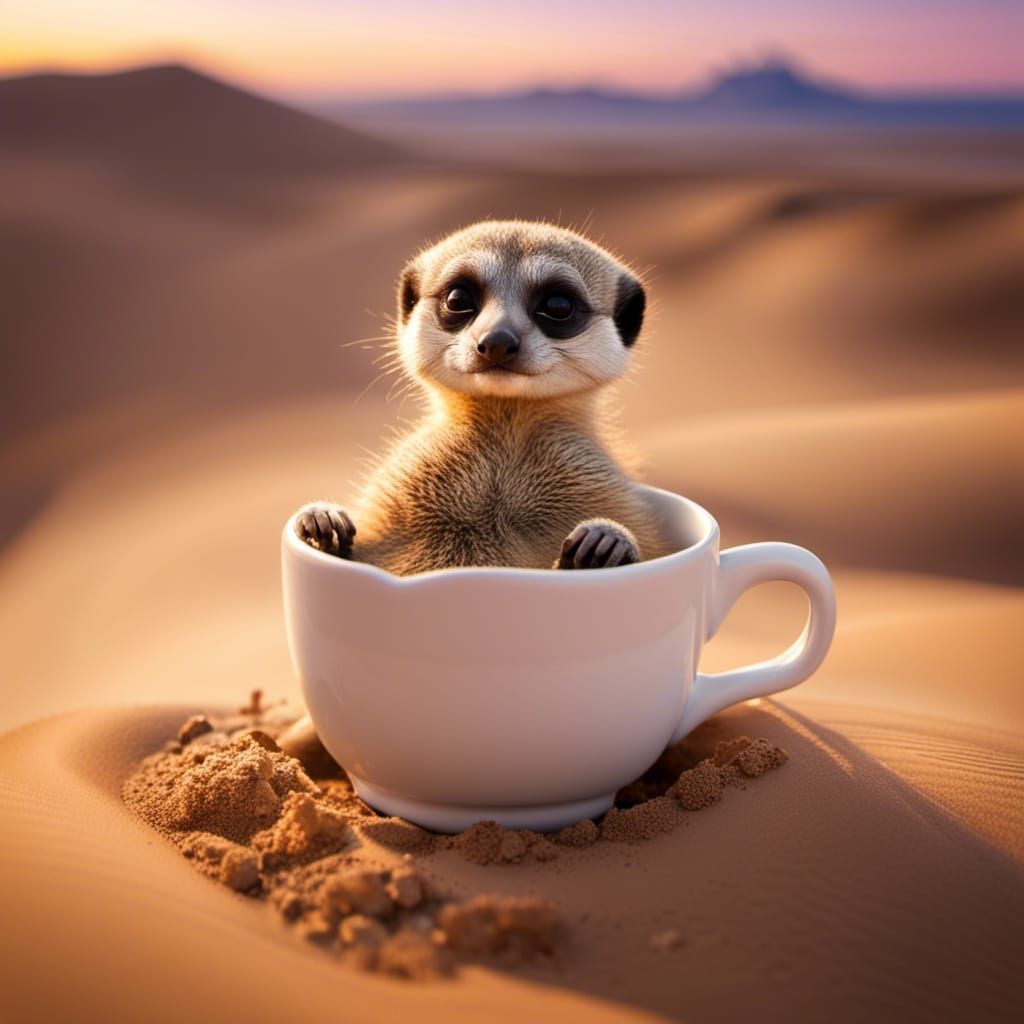 Kawaii Meerkat Dreams in Desert Teacup