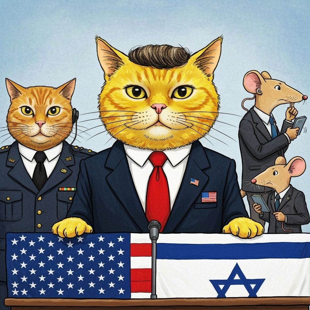 Satirical Ginger Cat Political Cartoon Illustration