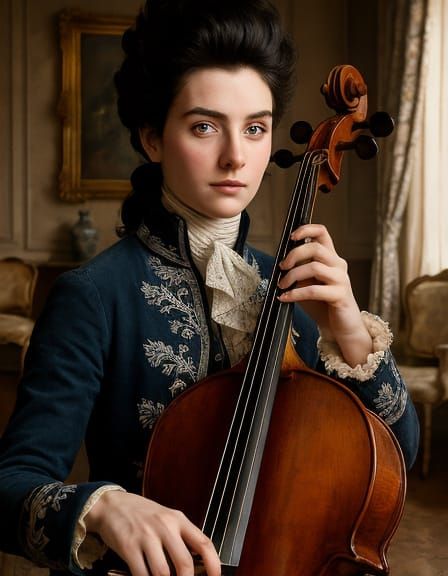 Noblewoman with Cello in 18th Century Salon