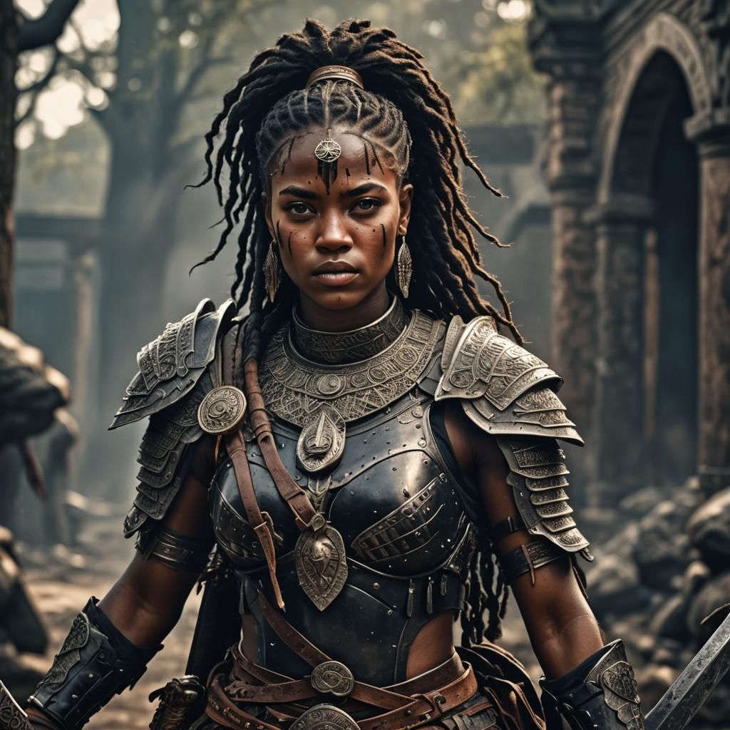 Hyperrealistic Black Female Warrior Portrait