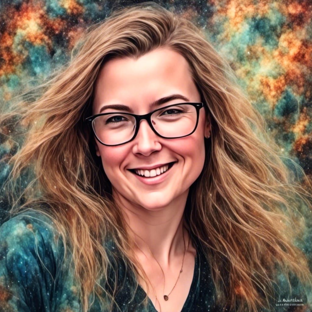 Beautiful Smiling Woman with Grunge Nebula Effects