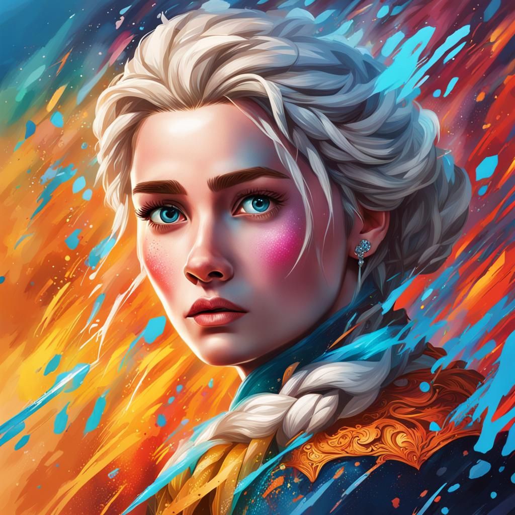 Hyperrealistic Elsa Portrait in Splash Art Style