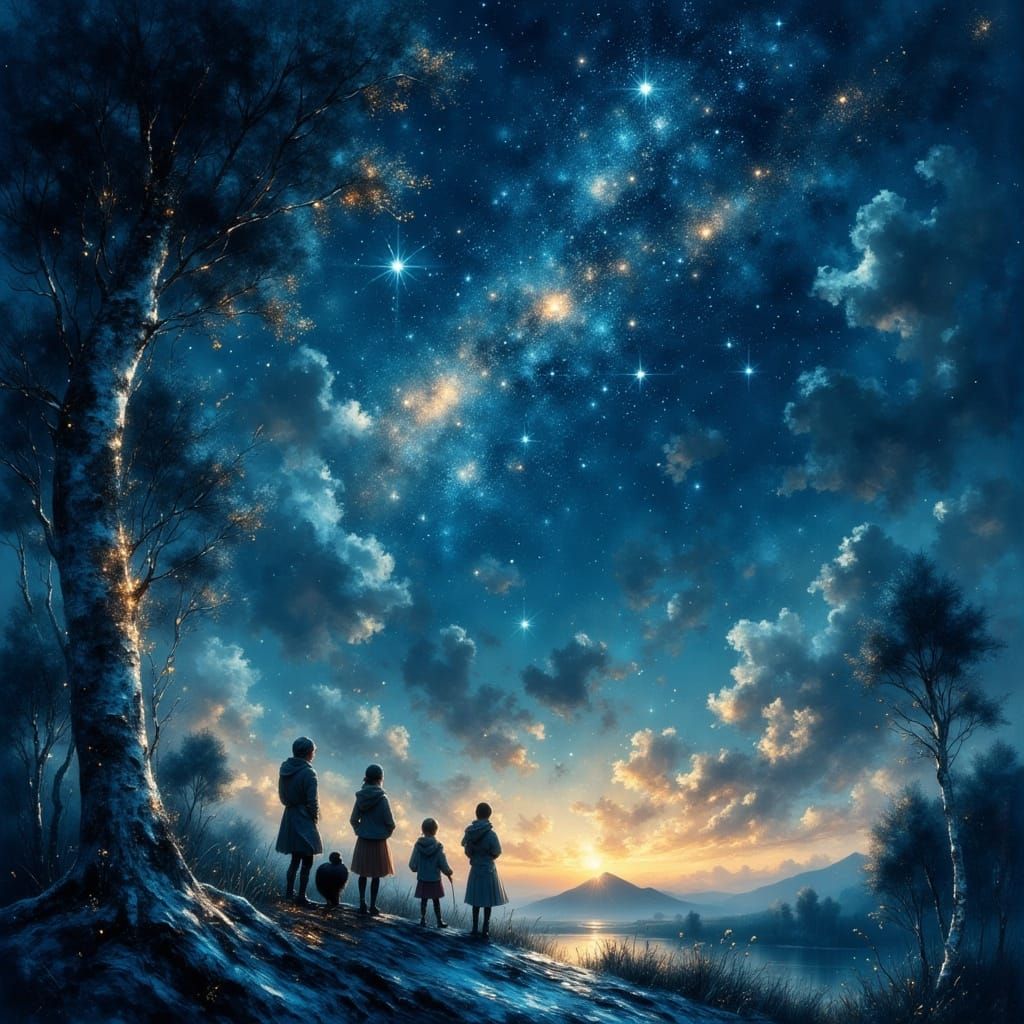 Starry Night Scene in Dreamy Digital Art Style