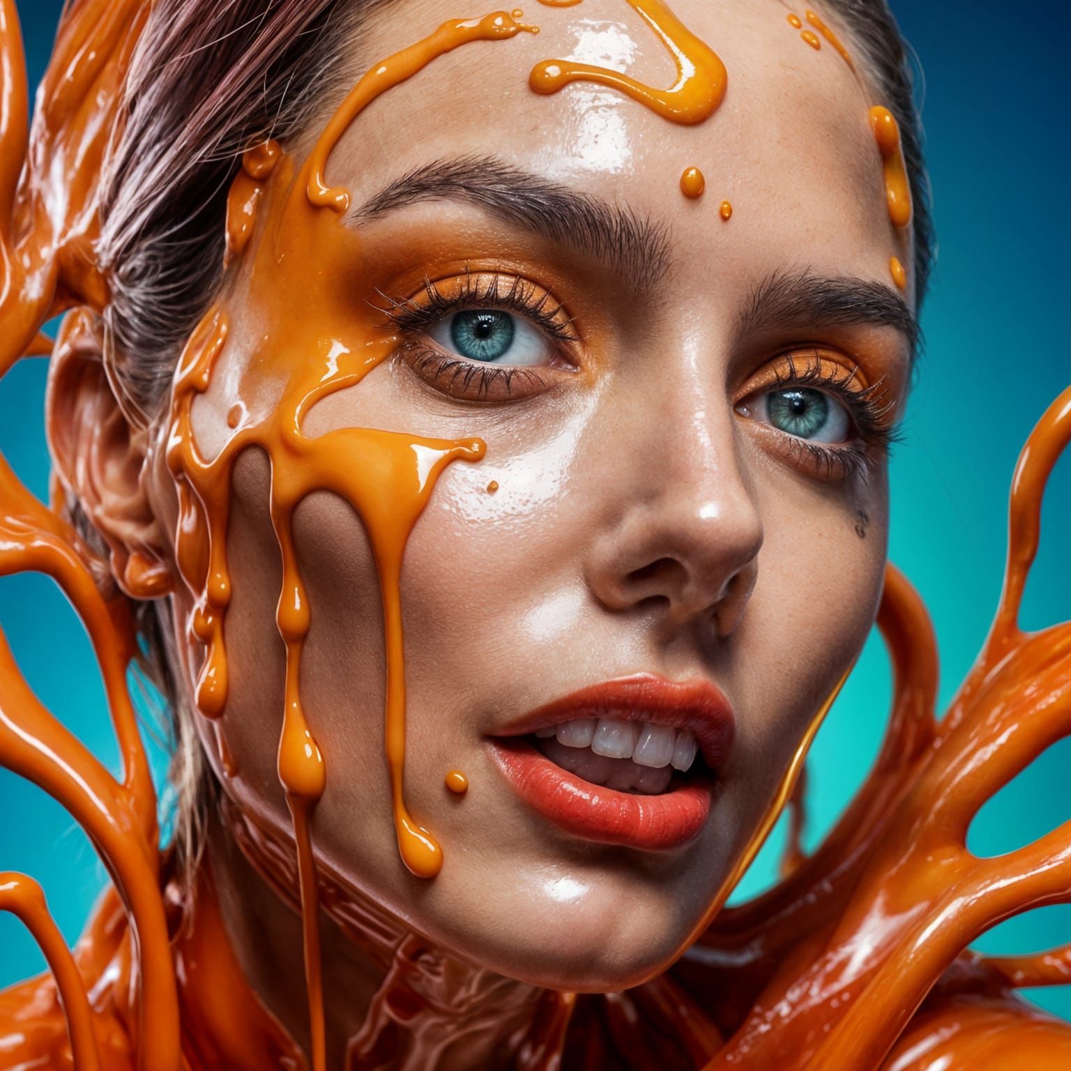 Surreal Woman Emerges from Shimmering Liquid in Hyperrealist...