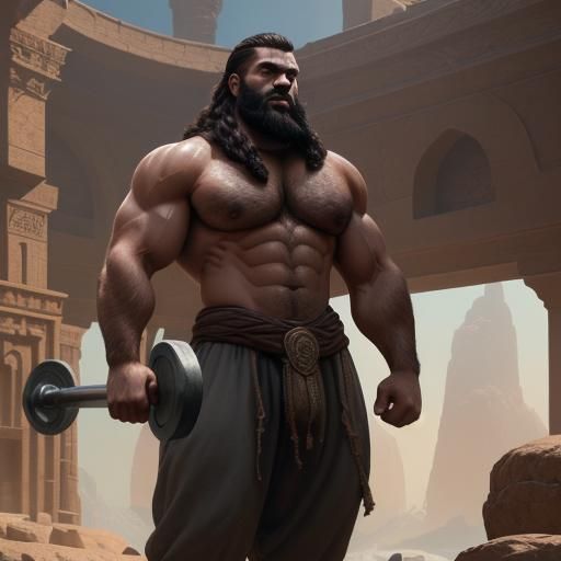 Muscular Arab Man Biceps Workout, Detailed Matte Painting