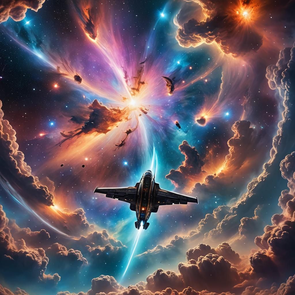 Galactic Dreamscape: Spaceship Under Nebula in Sci-Fi Style