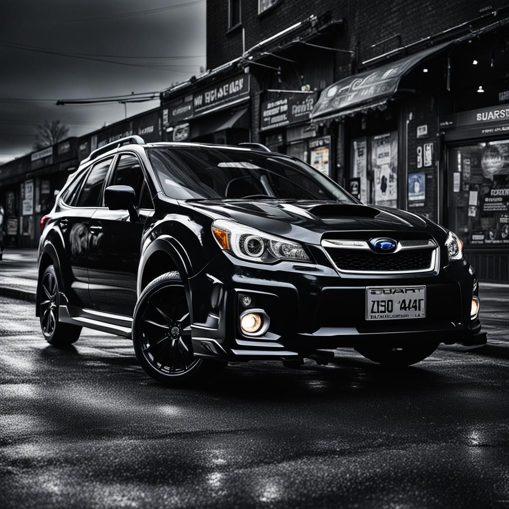 Hyperrealistic Black Subaru Car in Cinematic Lighting