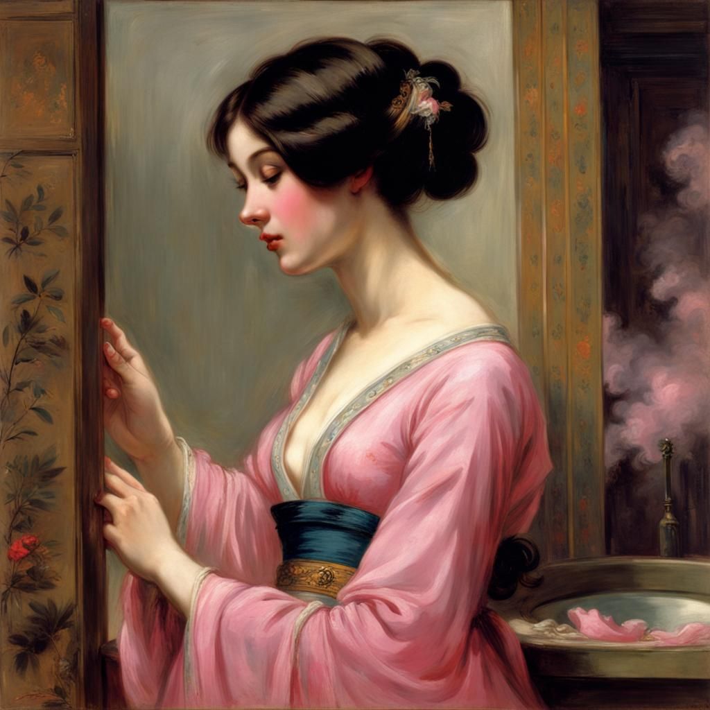 Woman in Pink Oriental Costume: Waterhouse Style