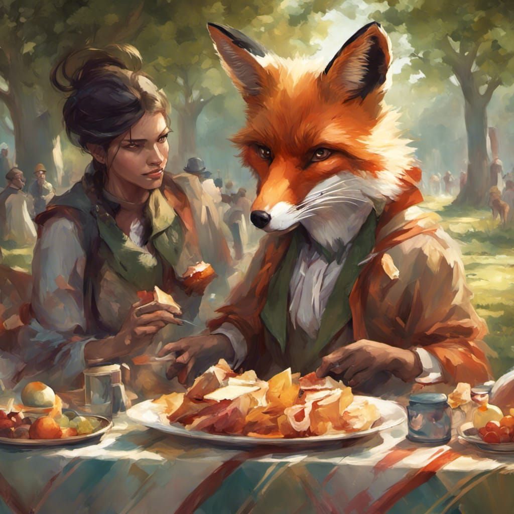 Fox Steals Picnic Food: Hyperdetailed Portrait