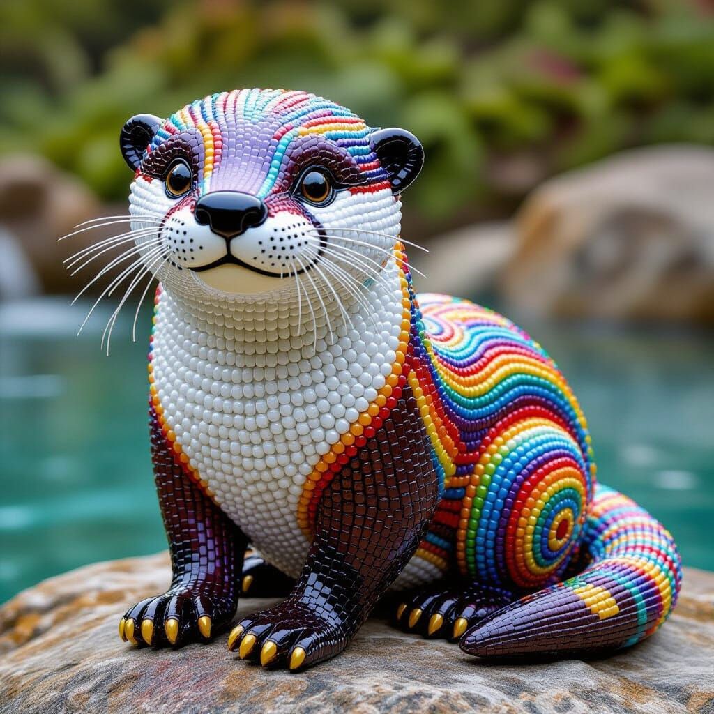 Colorful Beaded Otter Sculpture