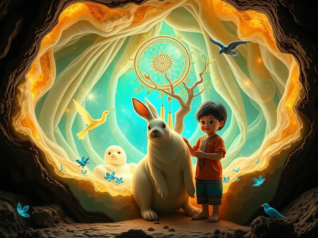 Children in Crystalline Cave with Celestial Rose