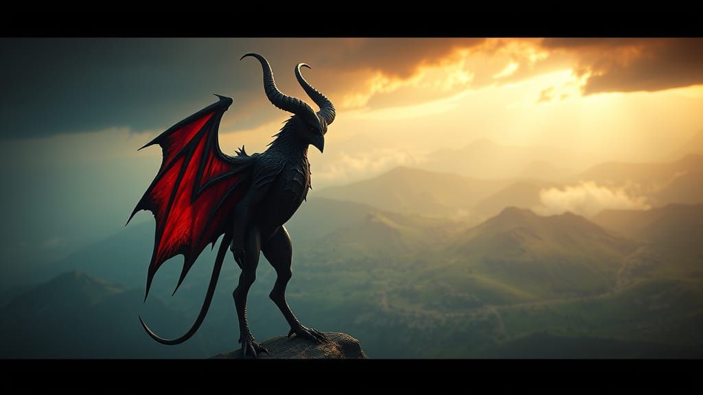 Evil Demon Robin Over Conquered Land: Digital Matte Painting