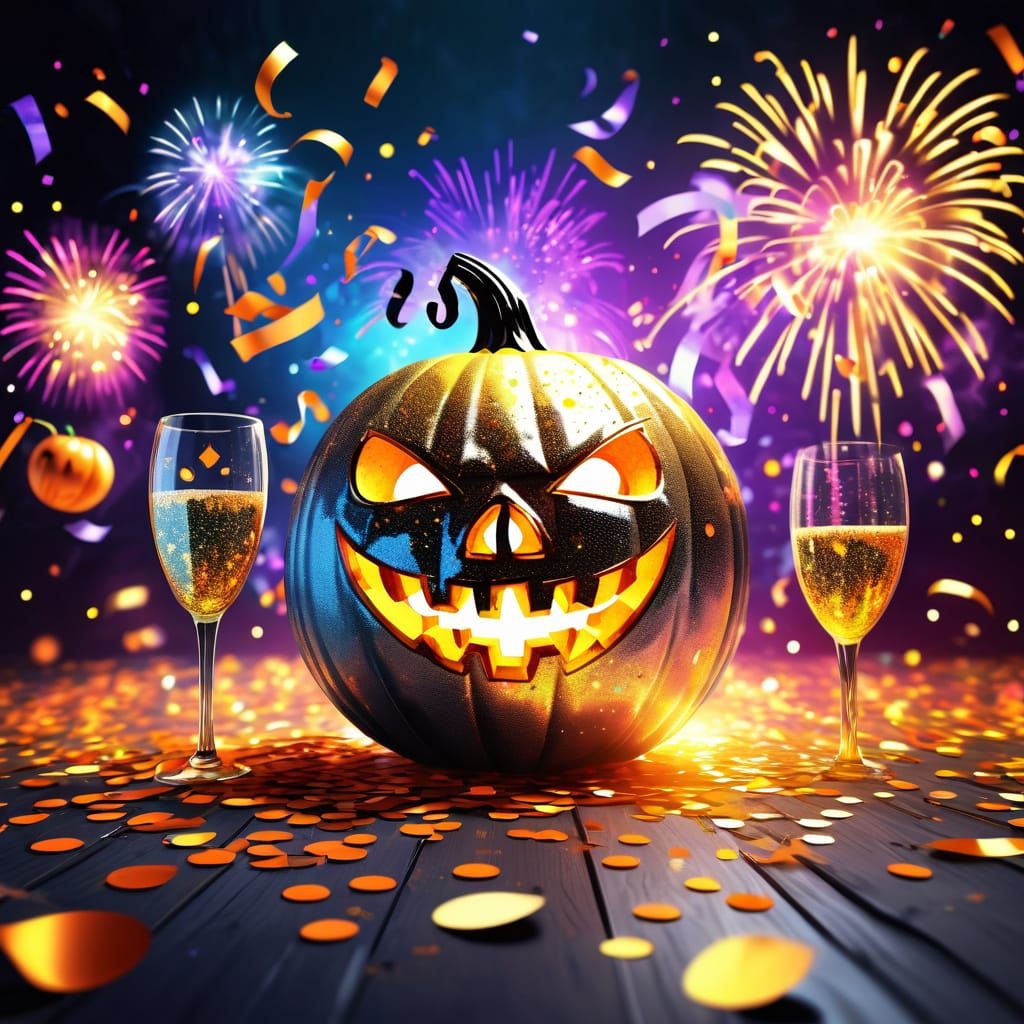 Spooky Halloween New Year's Ball with Ghosts and Glitter