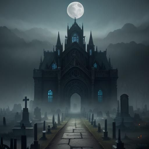 Moonlit Graveyard in Detailed Matte Painting