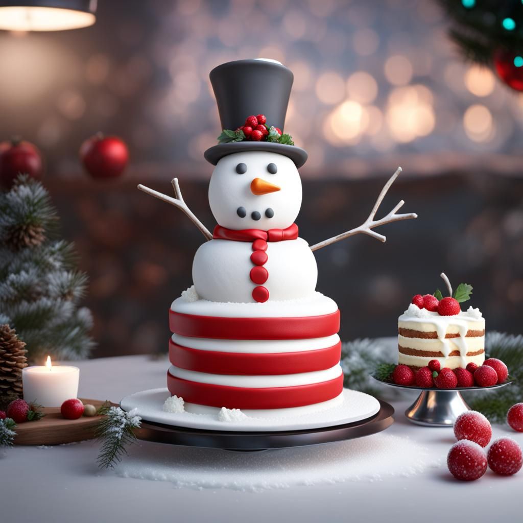 Snowman Cake Sculpture in Airbrush Art Style