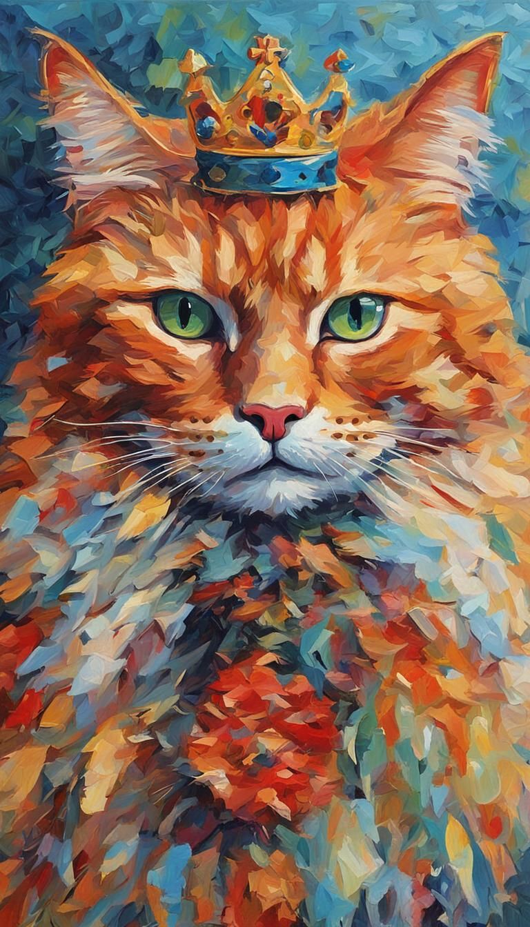Ginger Cat King in Impasto Style