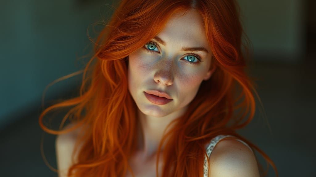 Stunning Redheaded Actress in Elegant Dress, Cinematic Film ...