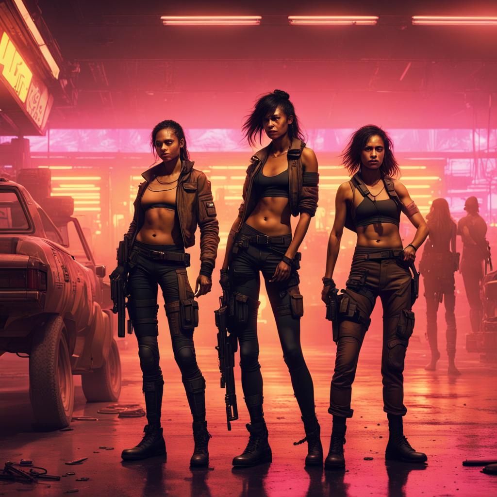 Latina Guerilla Fighters in Wasteland: Cyberpunk Style