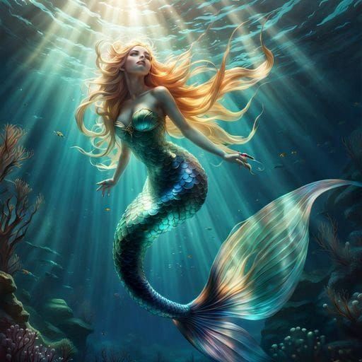 Majestic Glass Mermaid Underwater Art