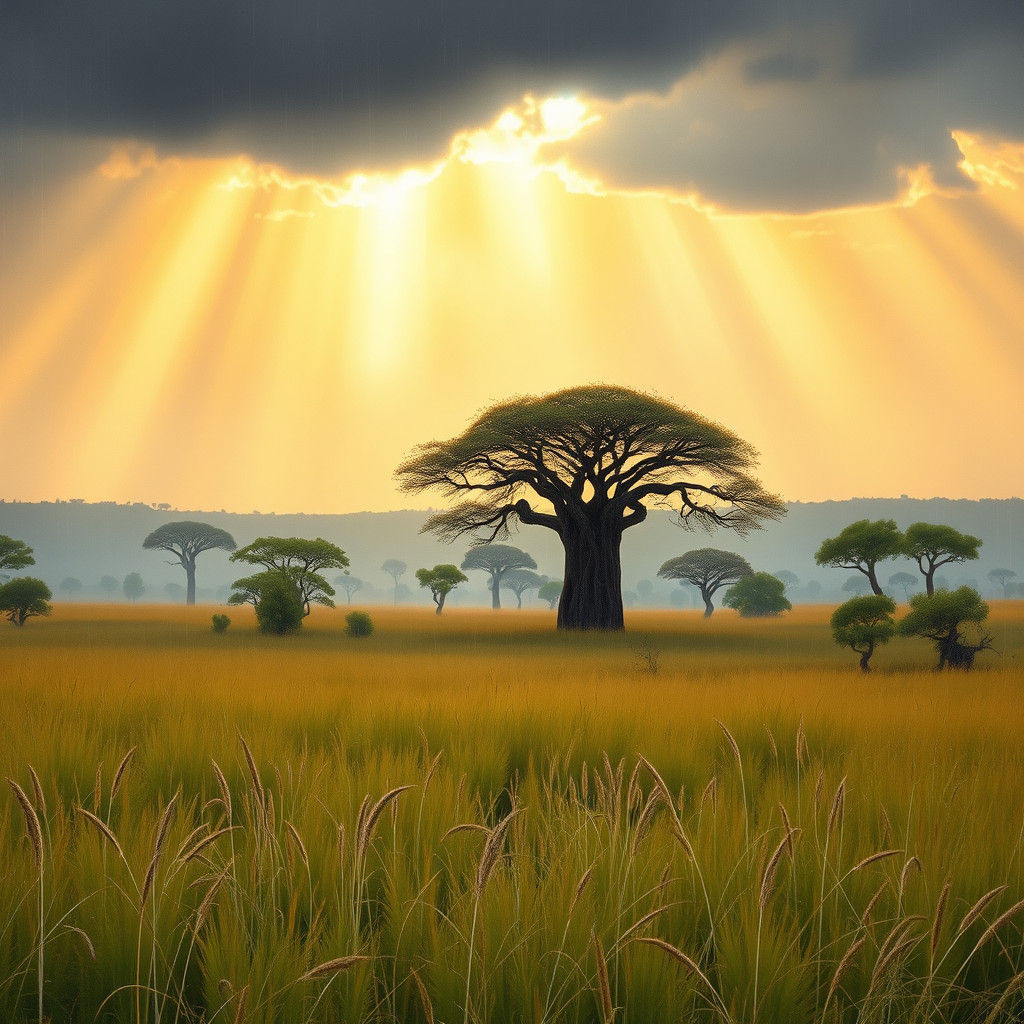 African Savannah Landscape in Rainy Season