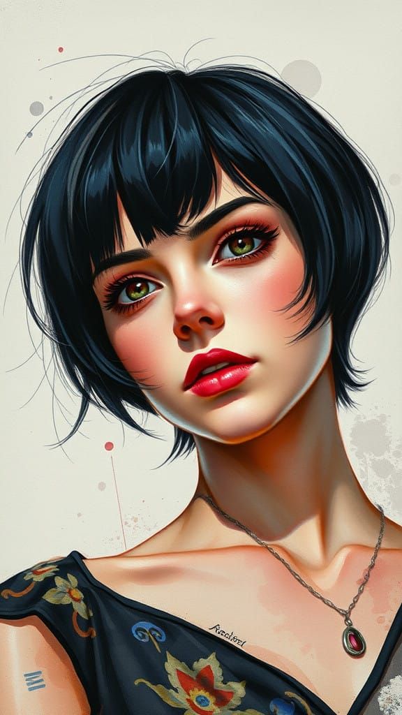 Woman in Elegant Watercolor Portrait