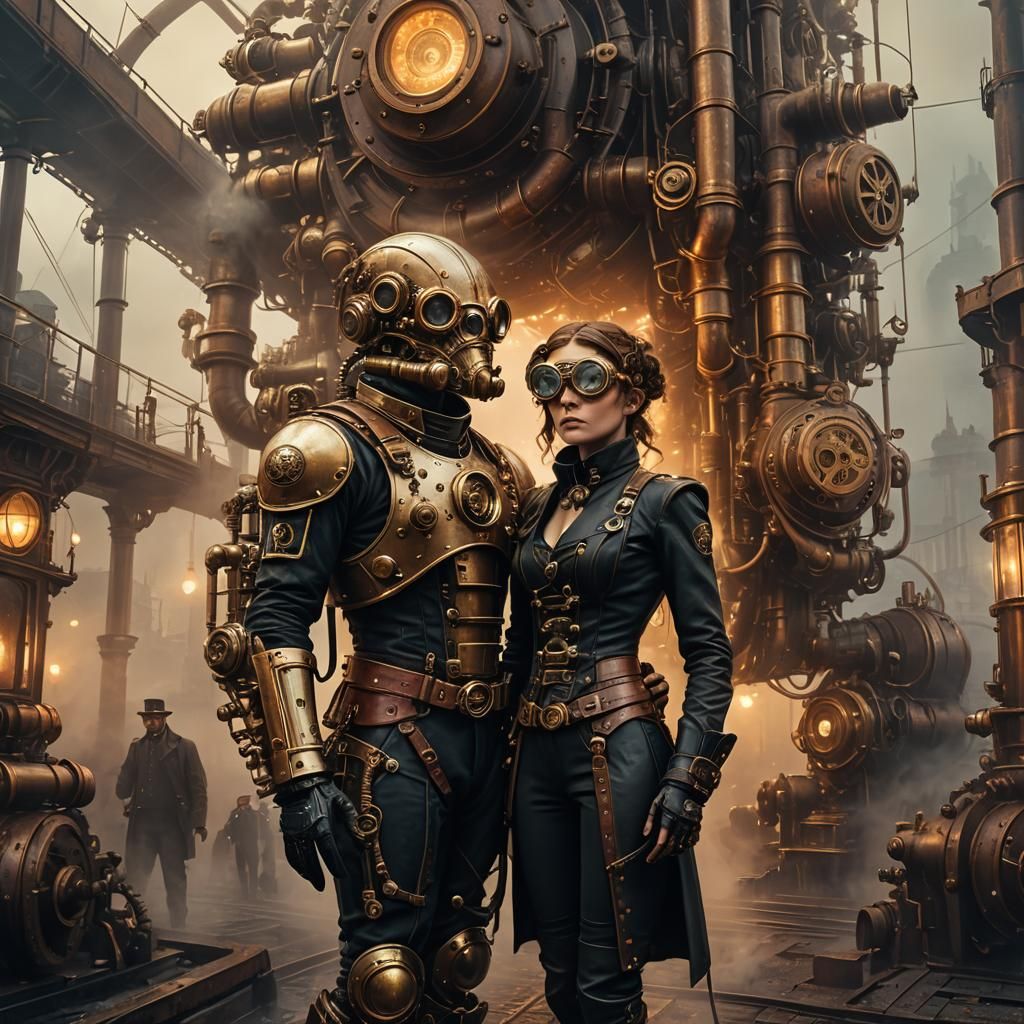 Steampunk Alien in Victorian City: Sci-Fi Illustration