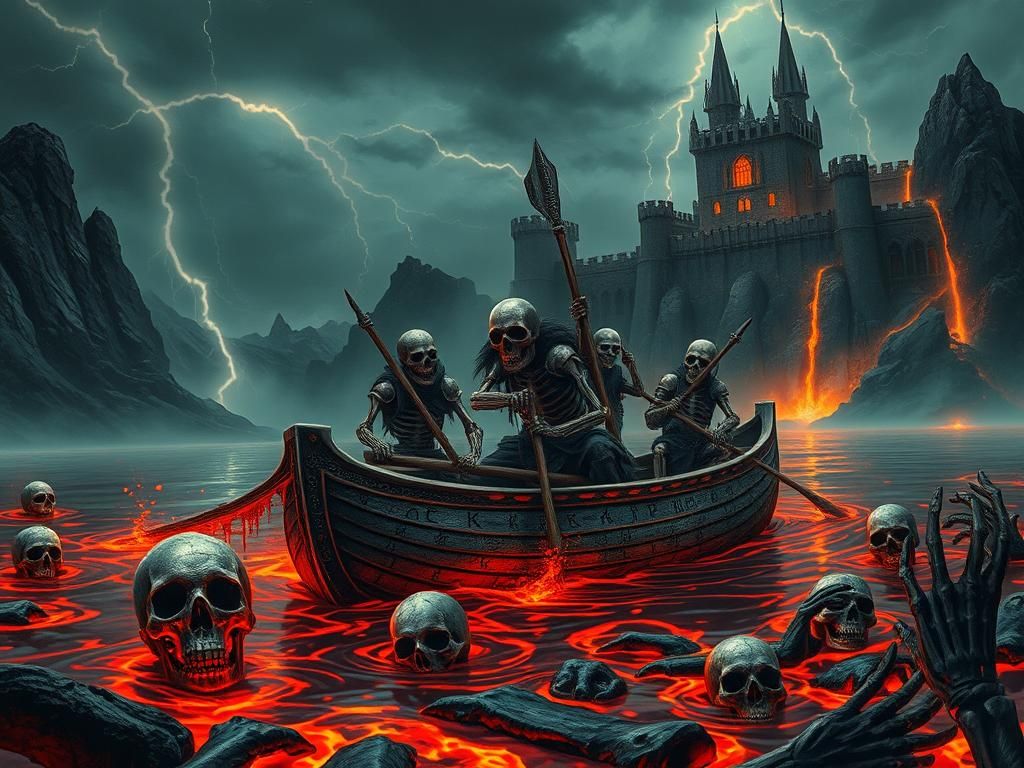 Gothic Skeletal Knights on Lake of Fire