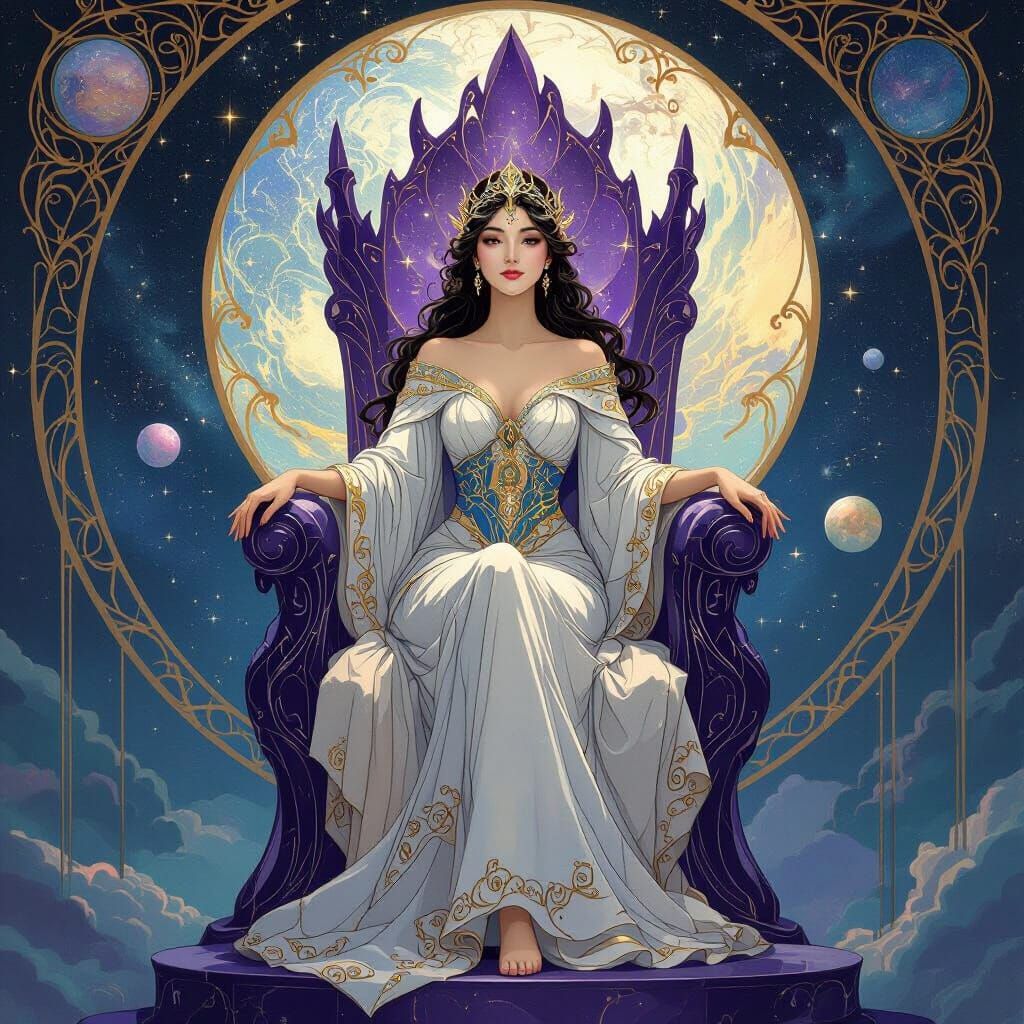 Celestial Empress Enthroned in Art Nouveau Style