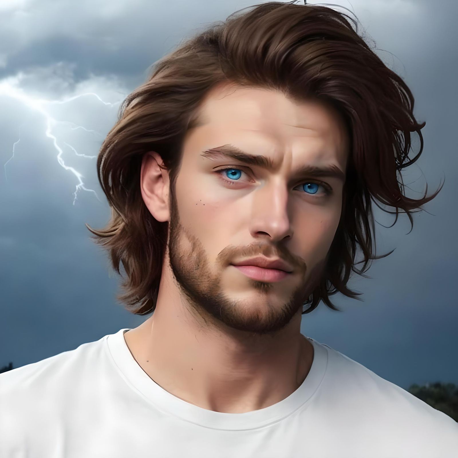 Stressed Young Man with Blue Eyes