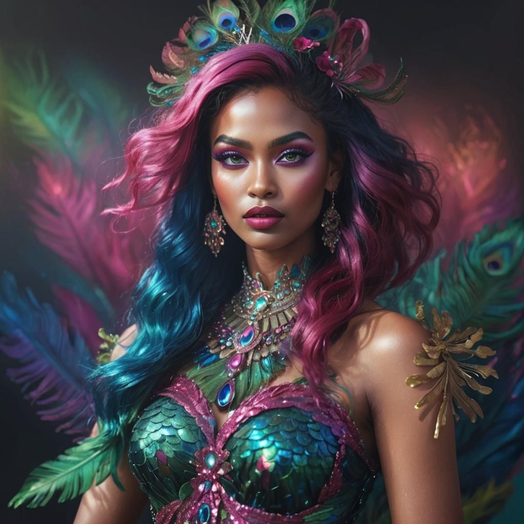Stunning Woman with Peacock Hair: Hyper-Realistic Concept Ar...
