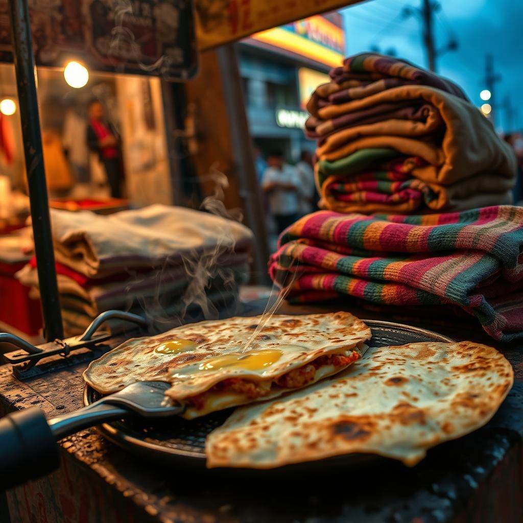 Hyperrealistic Quesadilla Street Food Scene at Dusk