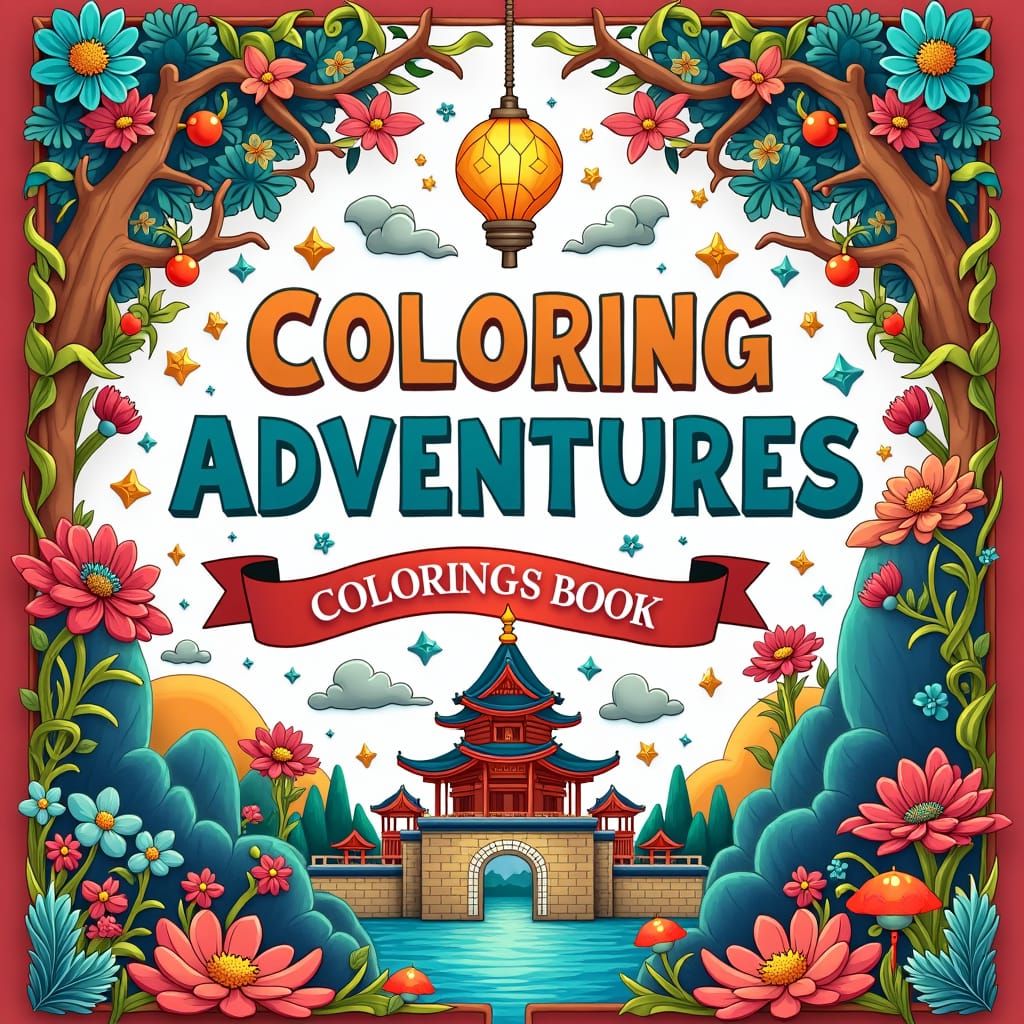 Whimsical Coloring Book Cover Art in Fantasy Style