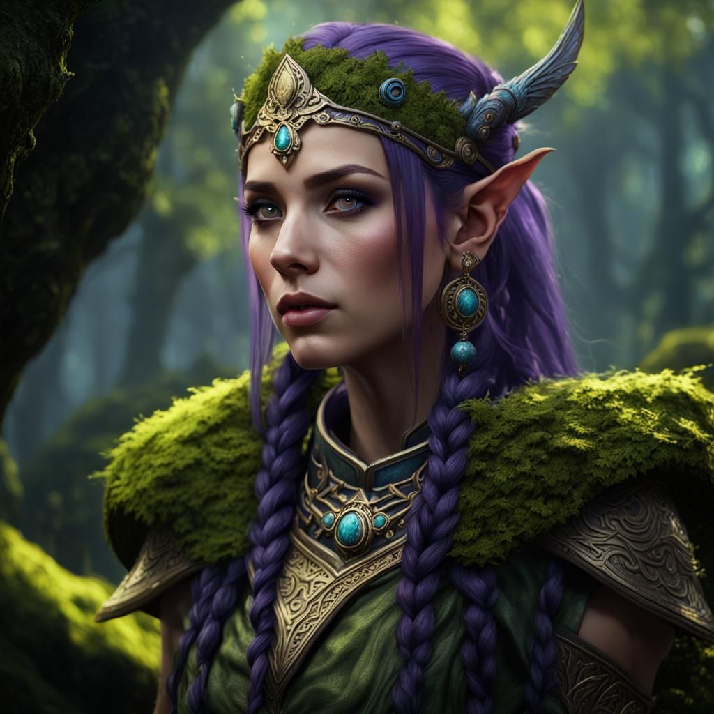 High Elf Druid in Mossy Forest: Dark Fantasy Art