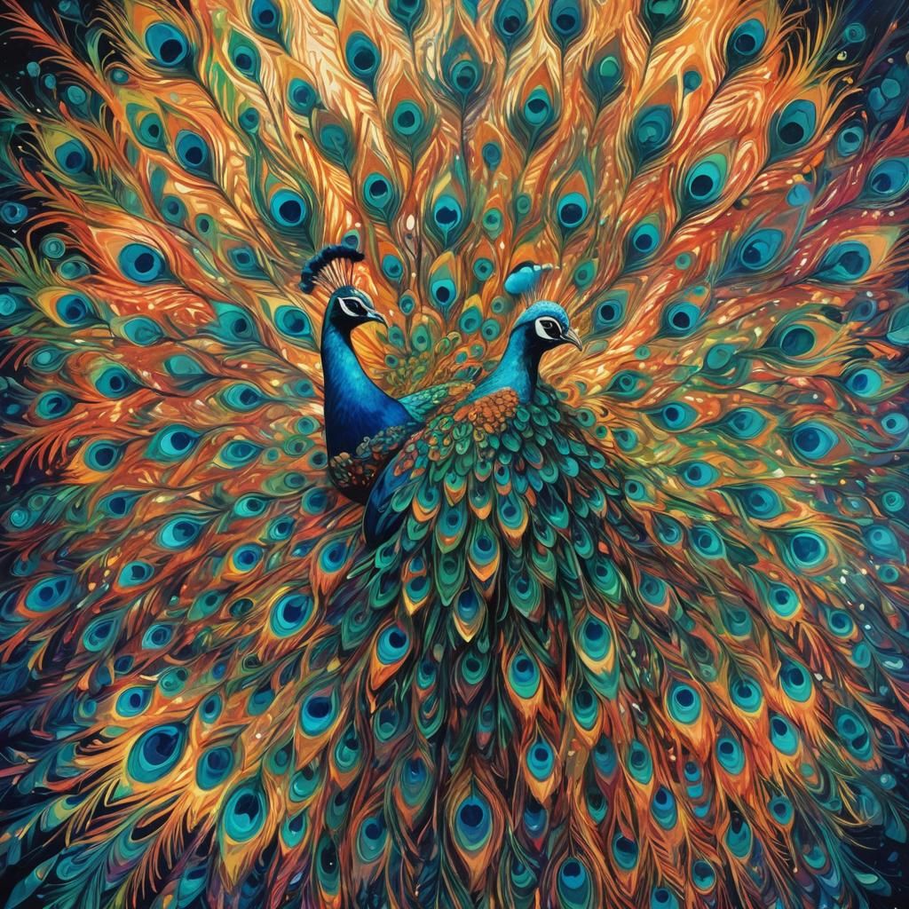 Vibrant Peacock: Abstract Expressionist Art with Iridescent ...