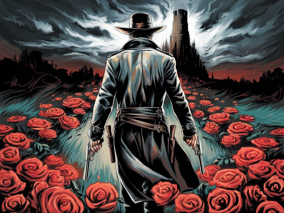Gunslinger Roland Deschain at the Dark Tower: Impasto Painti...